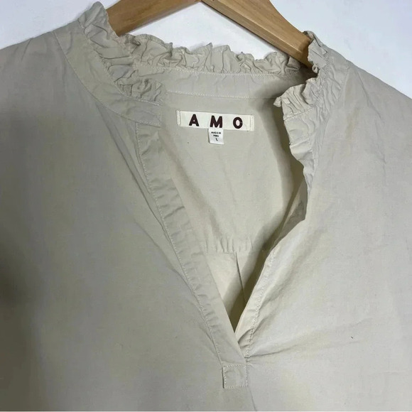 Amo Rosa Ruffle Shirt In Pumice Size Large - Picture 7 of 8